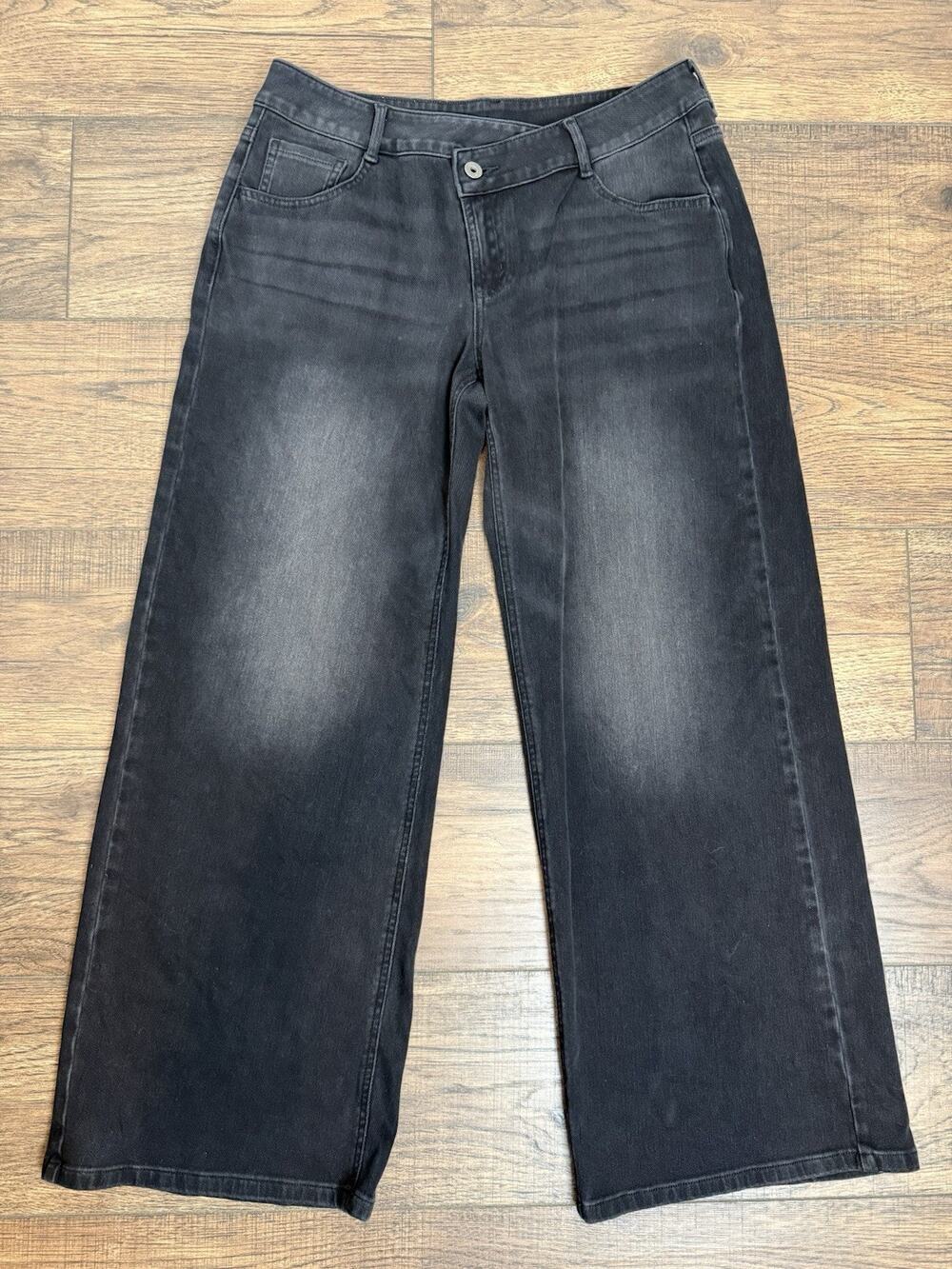 Halara Flex Baggy Wide Leg Jeans M Regular Asymmetric Low Rise Dark Ink Black
